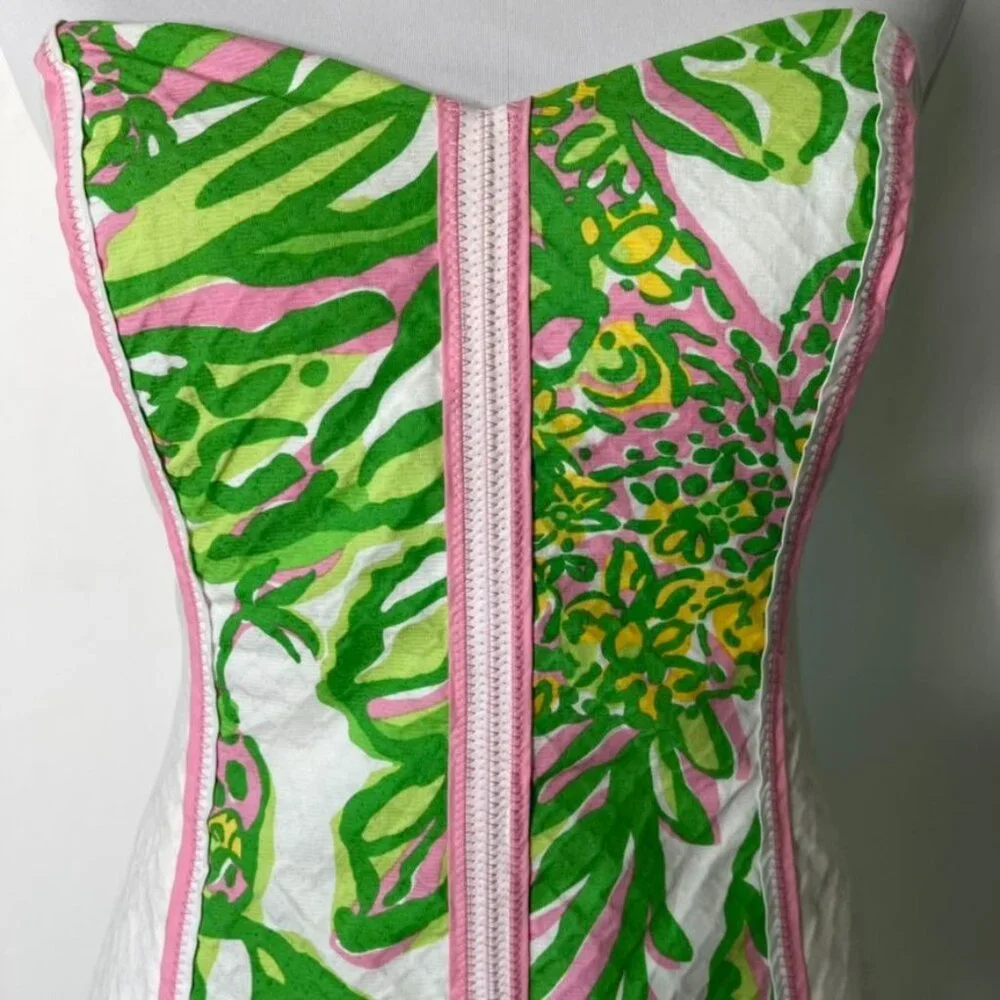 Lilly Pulitzer Angela Strapless Sweetheart Dress Resort White Pink Elephants 2 - Picture 3 of 15